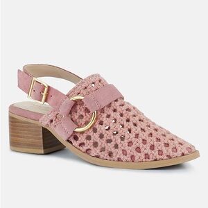 Pink Woven Mules with Gold Accent